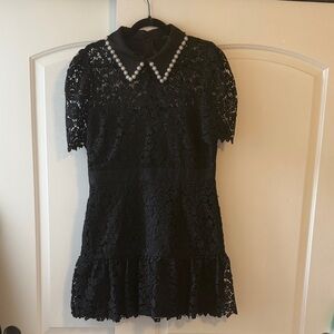Aqua Black Lace Mini Dress with Pearl Collar